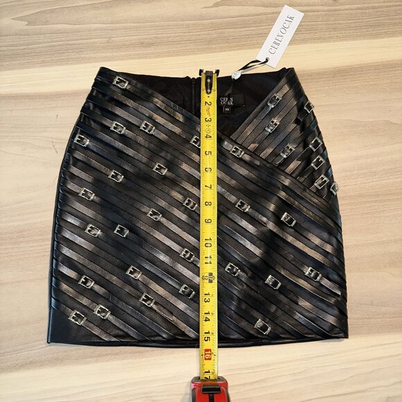 NWT Ceren Ocak Black Lamb Leather Buckle Detail Mini Skirt Women's X-Small XS - Picture 8 of 10